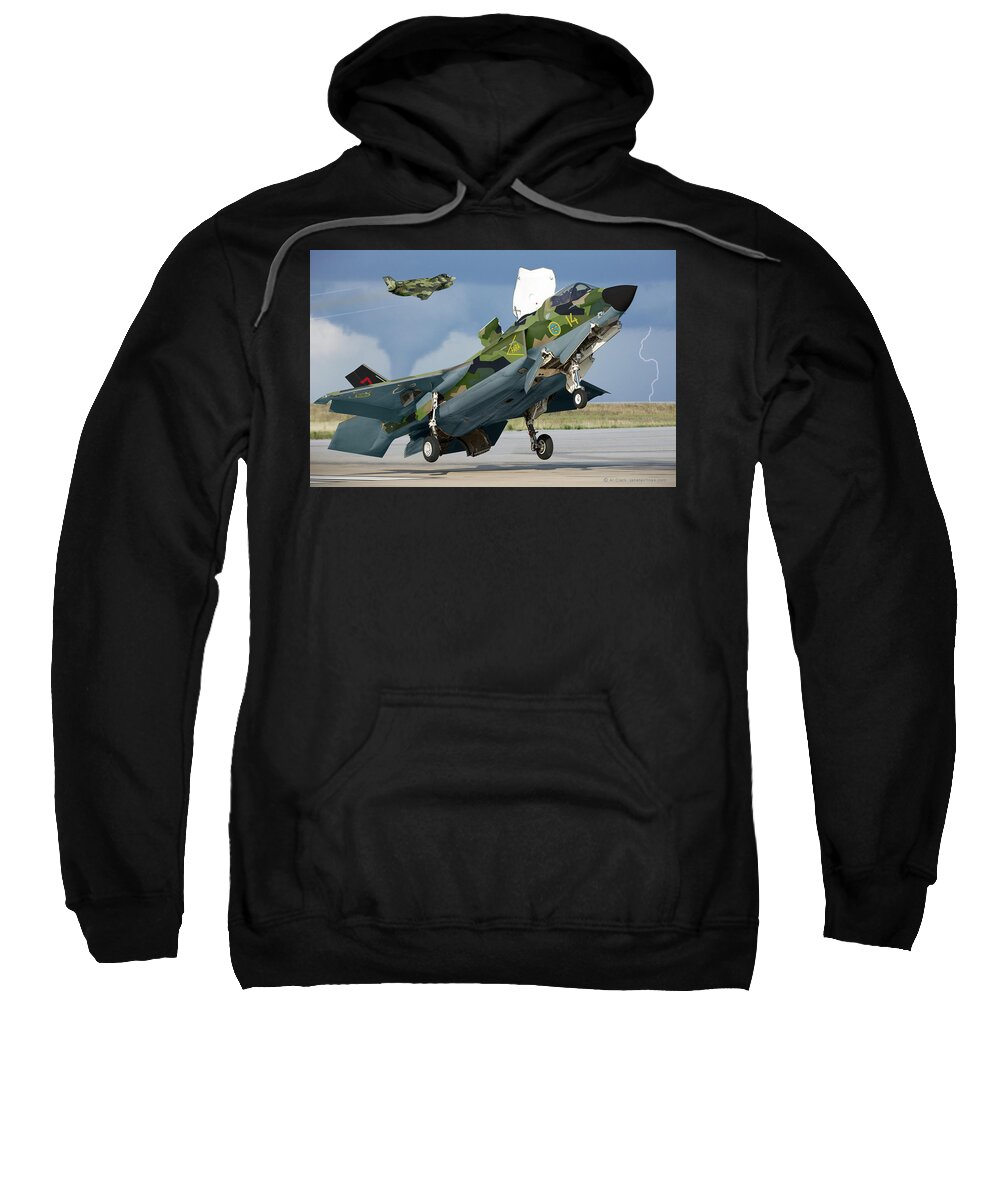 Lightning Sweatshirt featuring the digital art License Built Saab F-35B by Custom Aviation Art