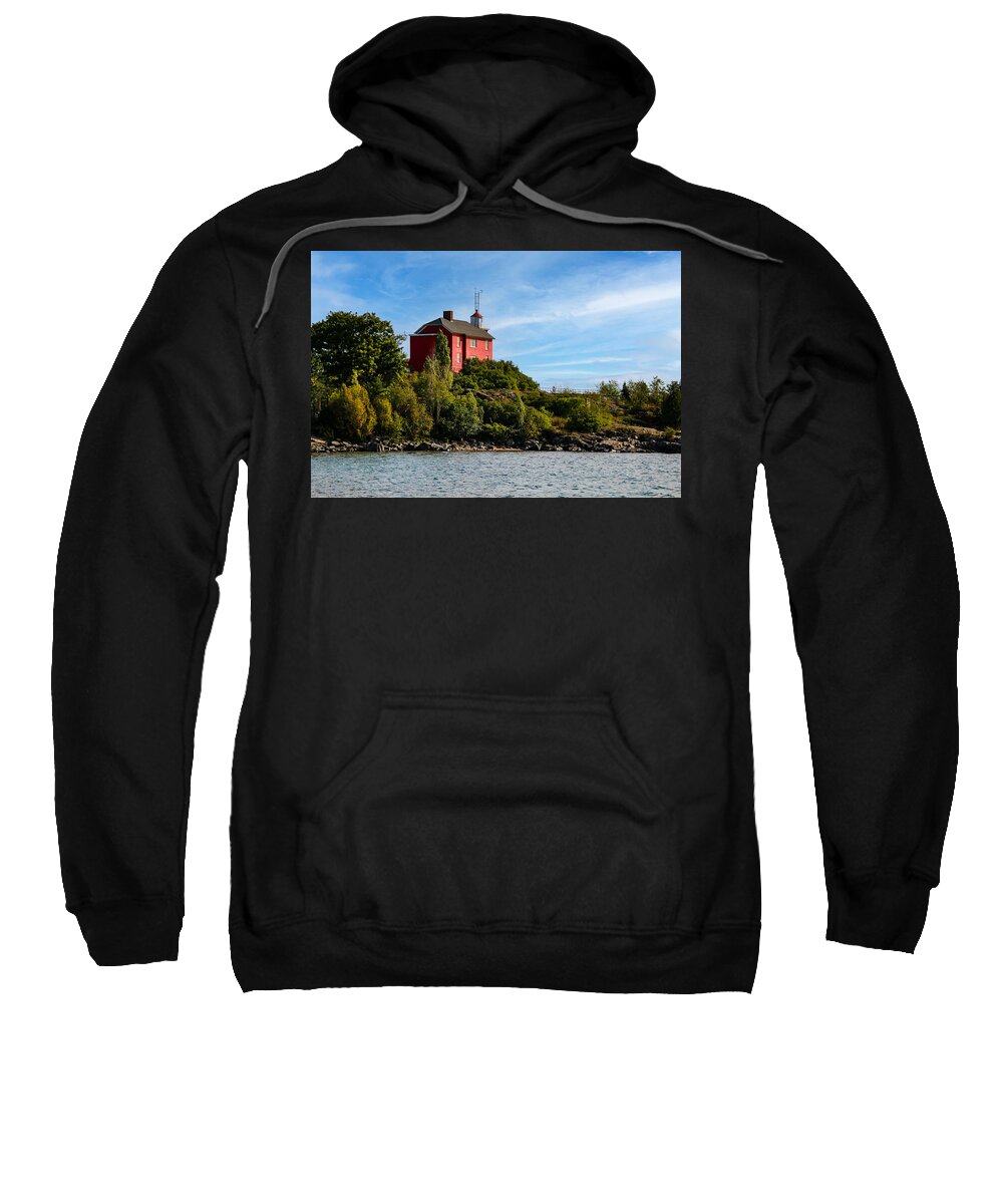 Marquette Harbor Lighthouse Sweatshirt featuring the photograph Marquette Harbor Light by Deb Beausoleil