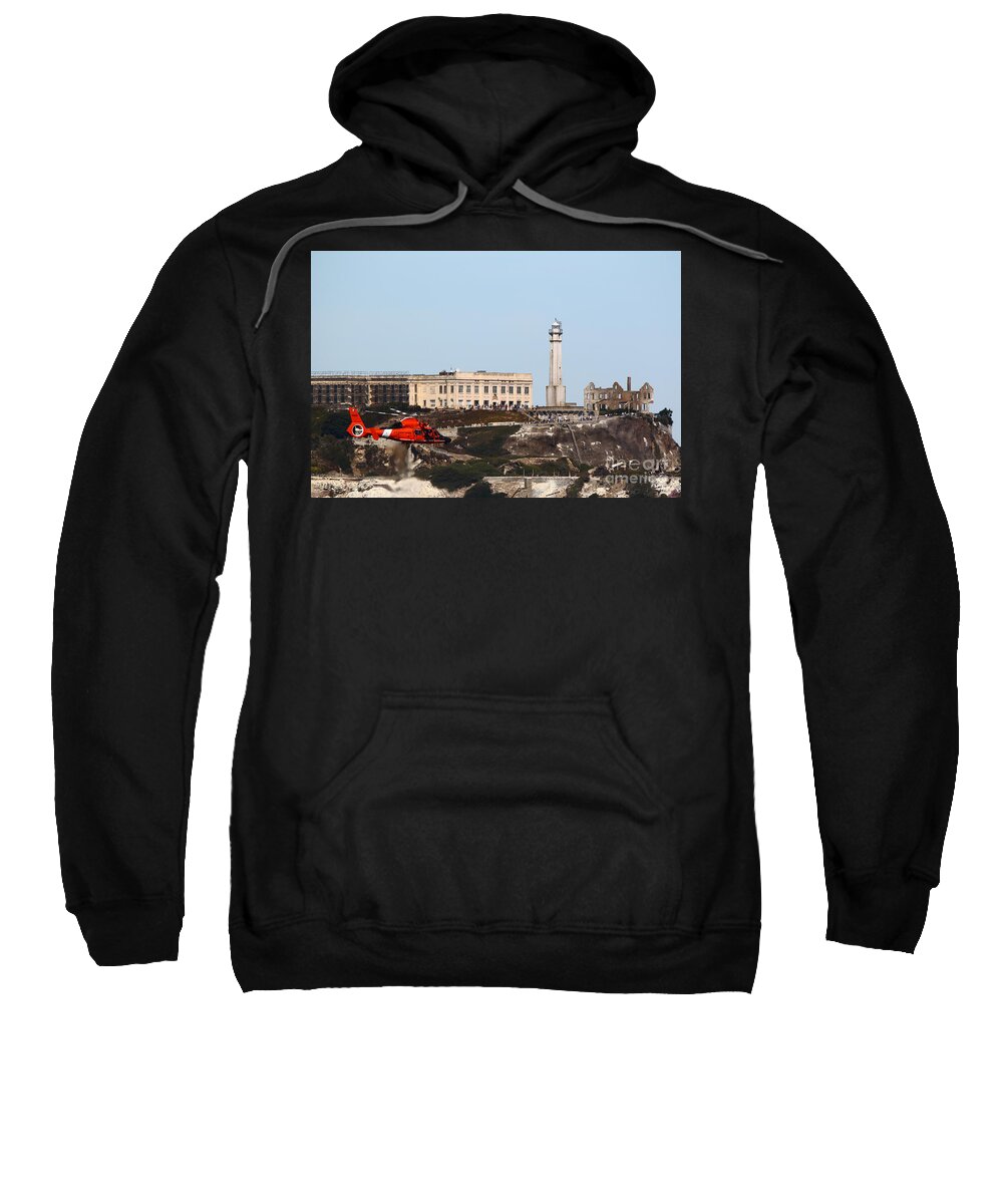 Rescue Helicopter Sweatshirt featuring the photograph MH-65 D/E Dolphin in Action in SF Bay by fototaker Tony