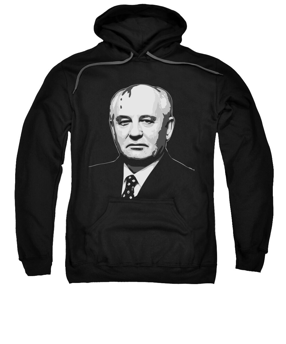 Mikhail Sweatshirt featuring the digital art Mikhail Gorbachev Black and White by Megan Miller