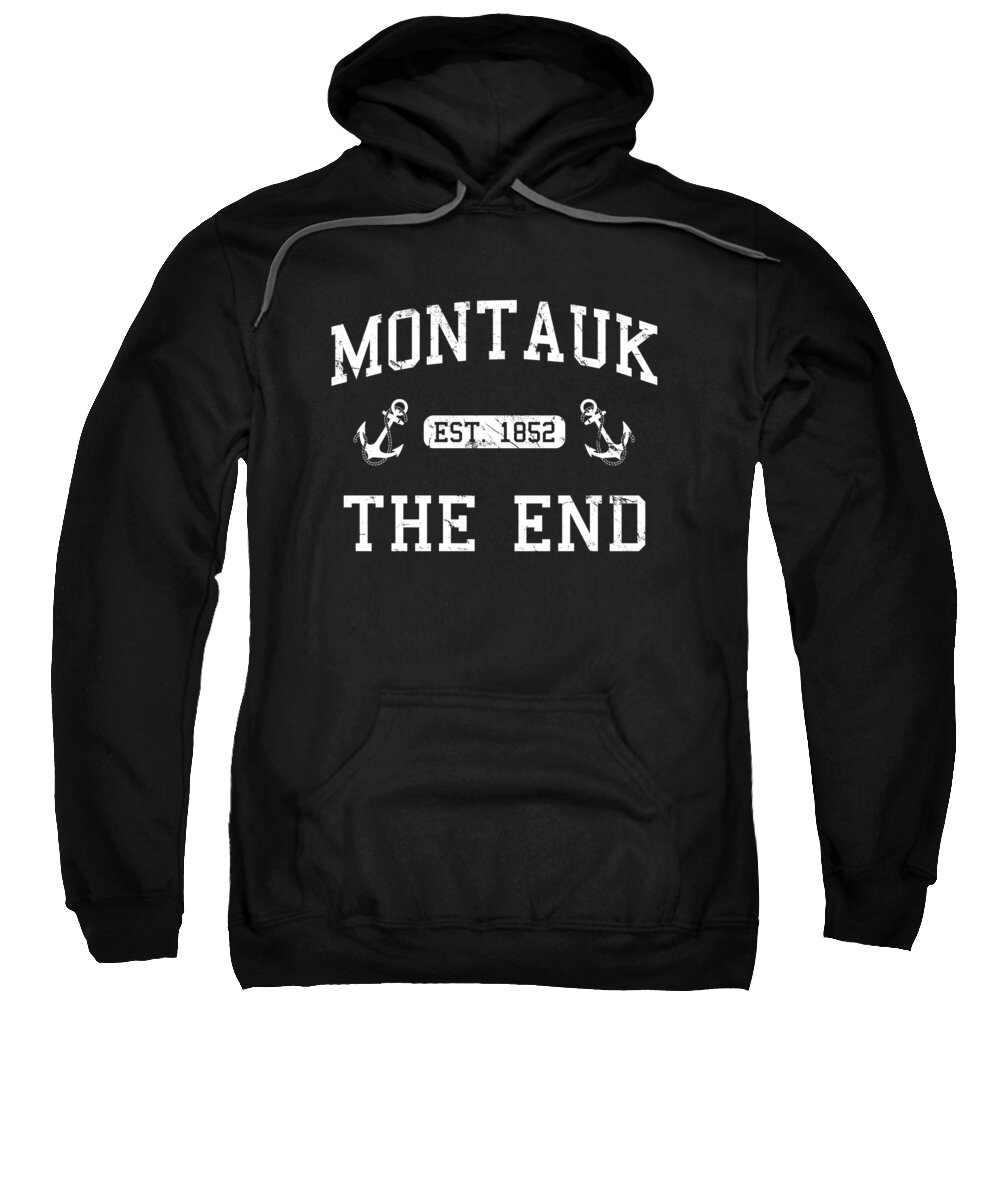 Funny Sweatshirt featuring the digital art Montauk Established 1852 by Flippin Sweet Gear