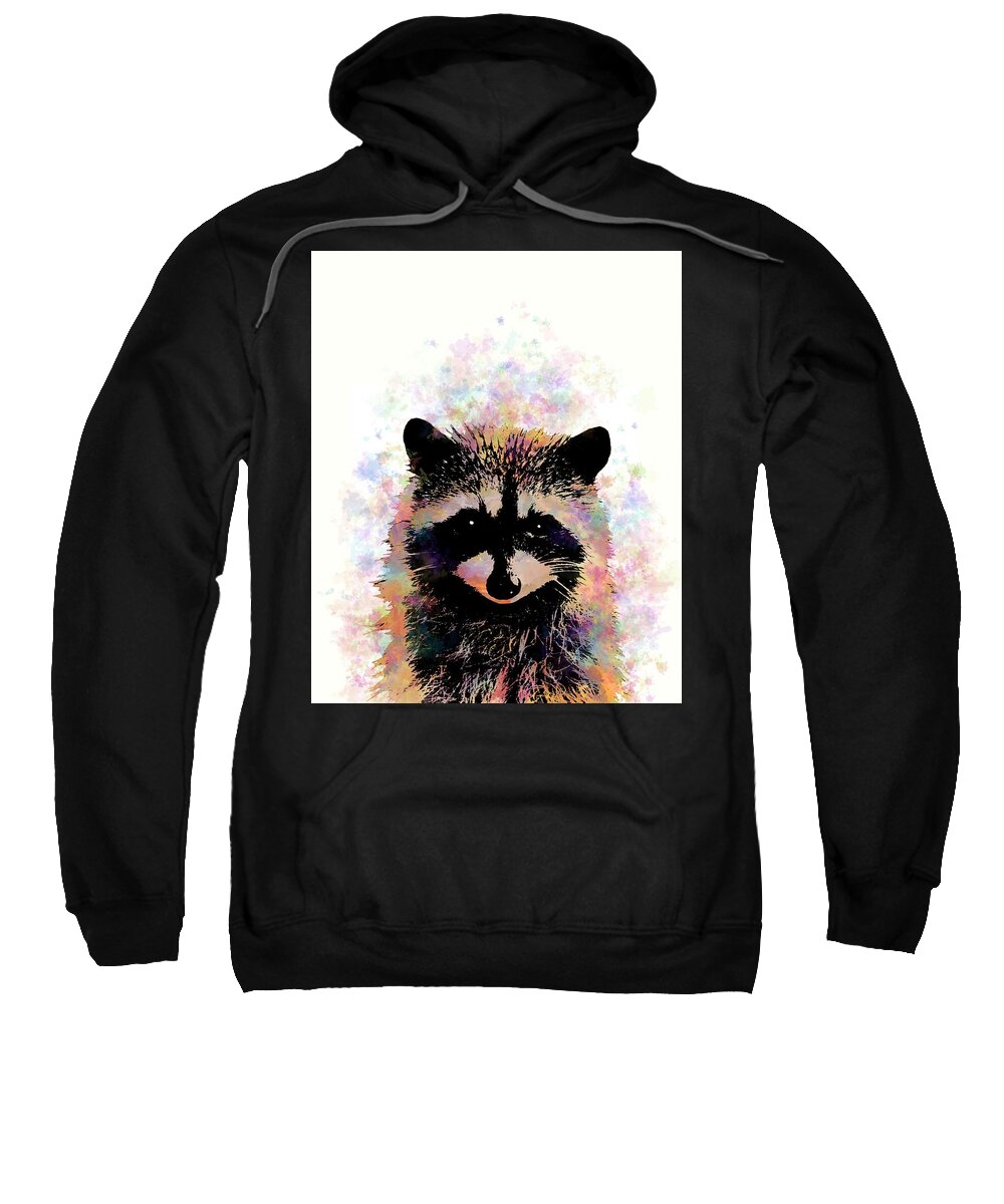 Raccoon Sweatshirt featuring the mixed media Multicolor Raccoon 27 by Lucie Dumas