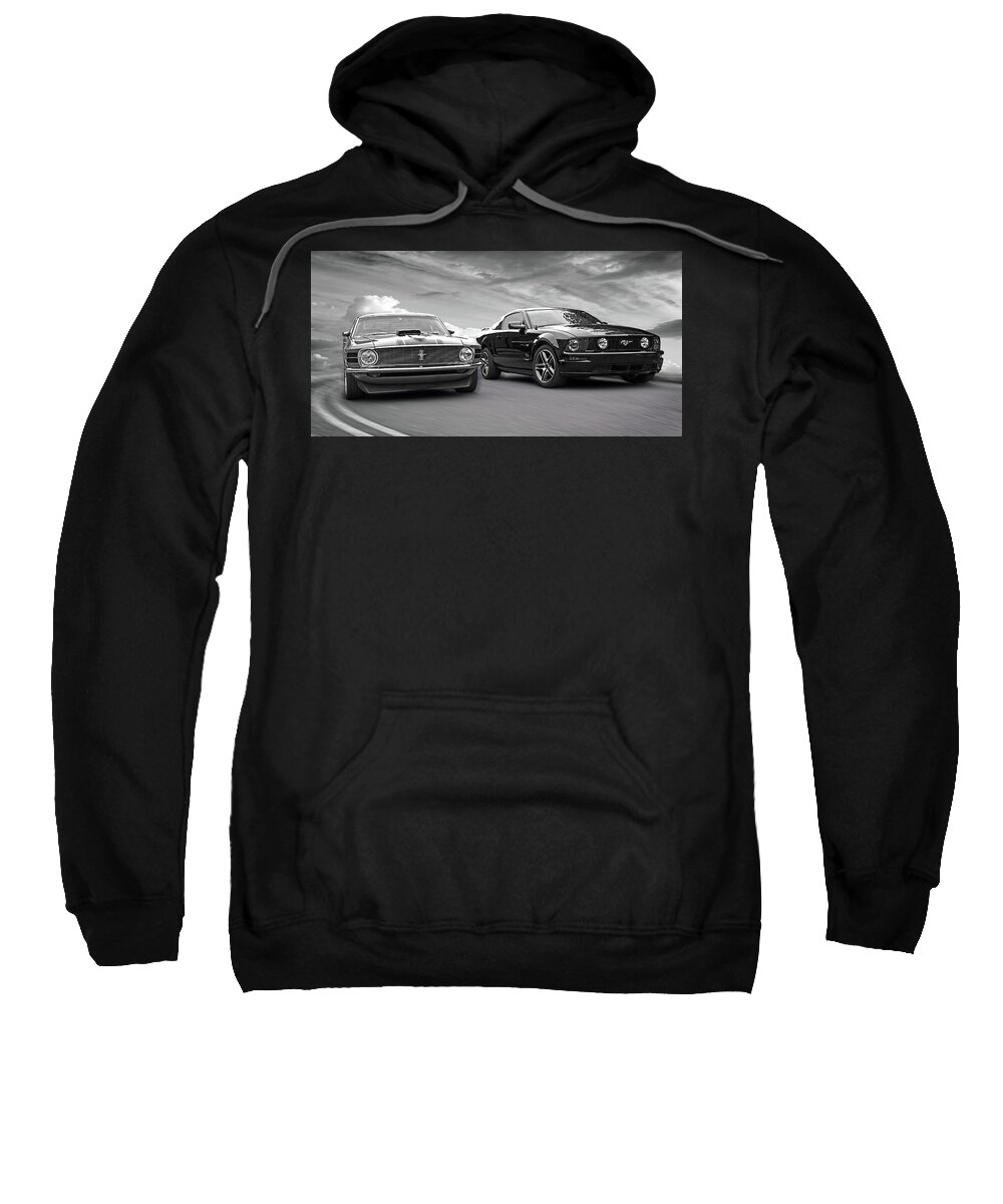 Mustang Sweatshirt featuring the photograph Mustang Buddies in Black and White by Gill Billington