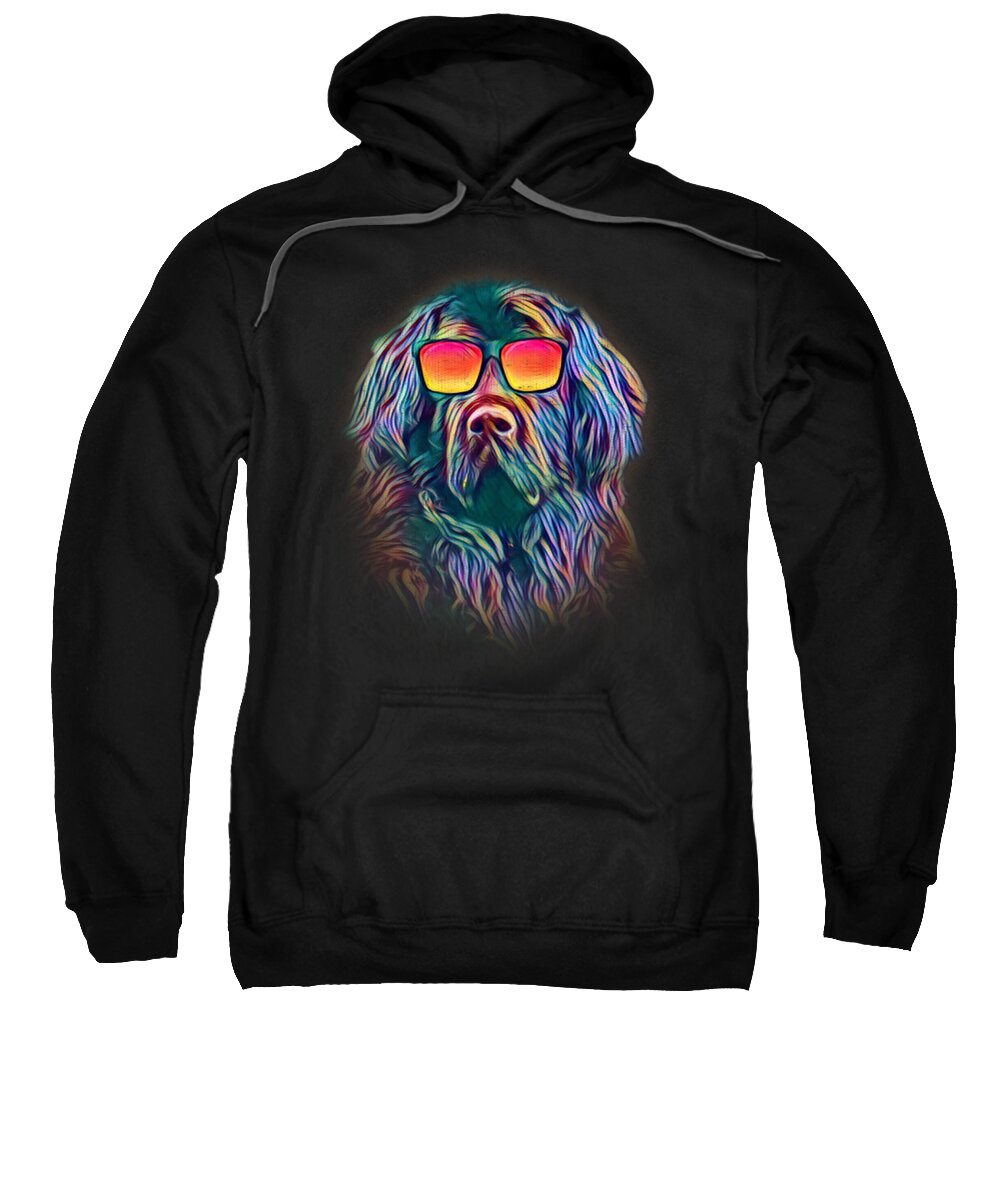 Newfoundland Dog Sweatshirt featuring the digital art Newfoundland Neon Dog Sunglasses by Jacob Zelazny