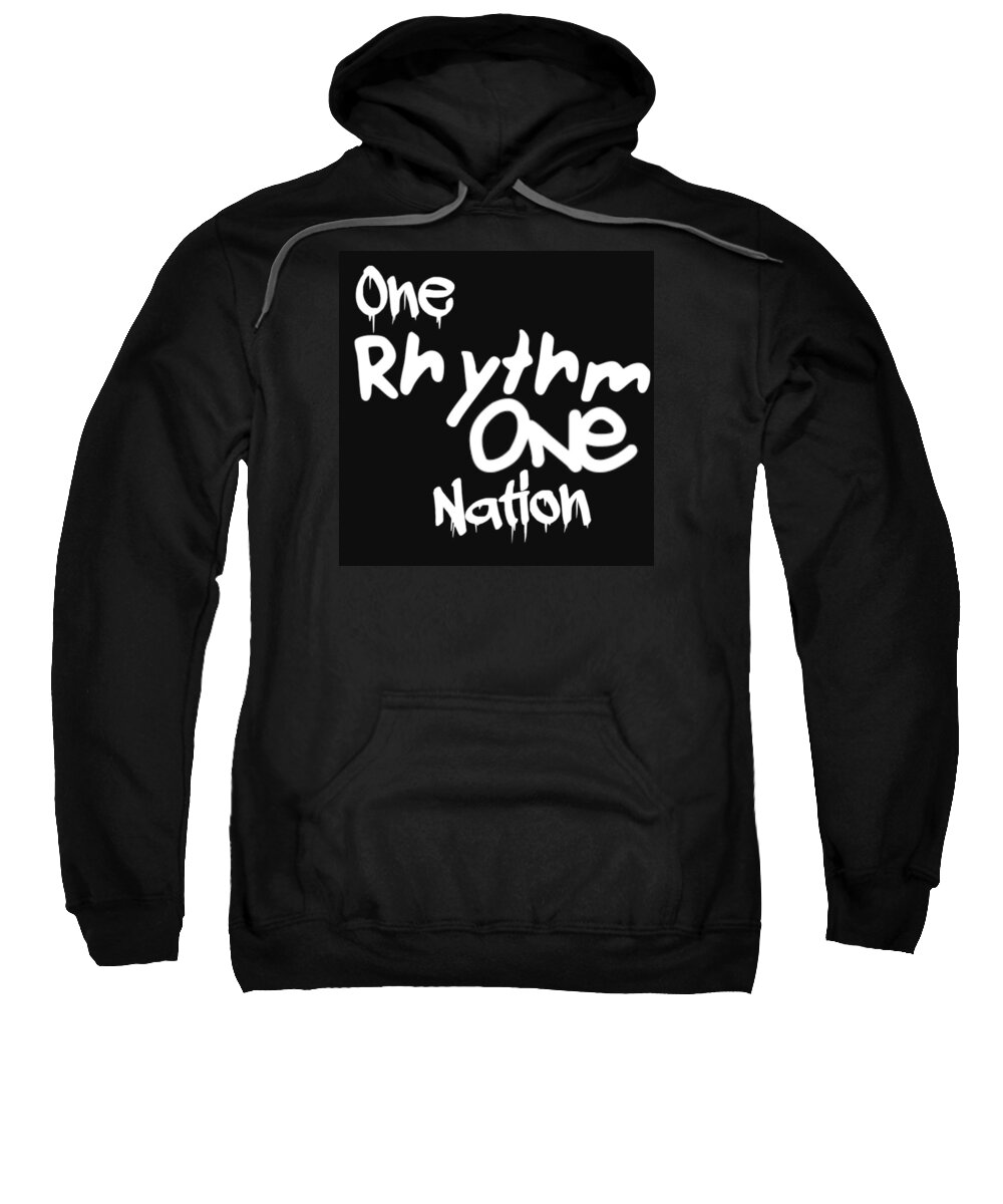 Black Background Sweatshirt featuring the digital art One Rhythm One Nation Graffiti by Tony Camm