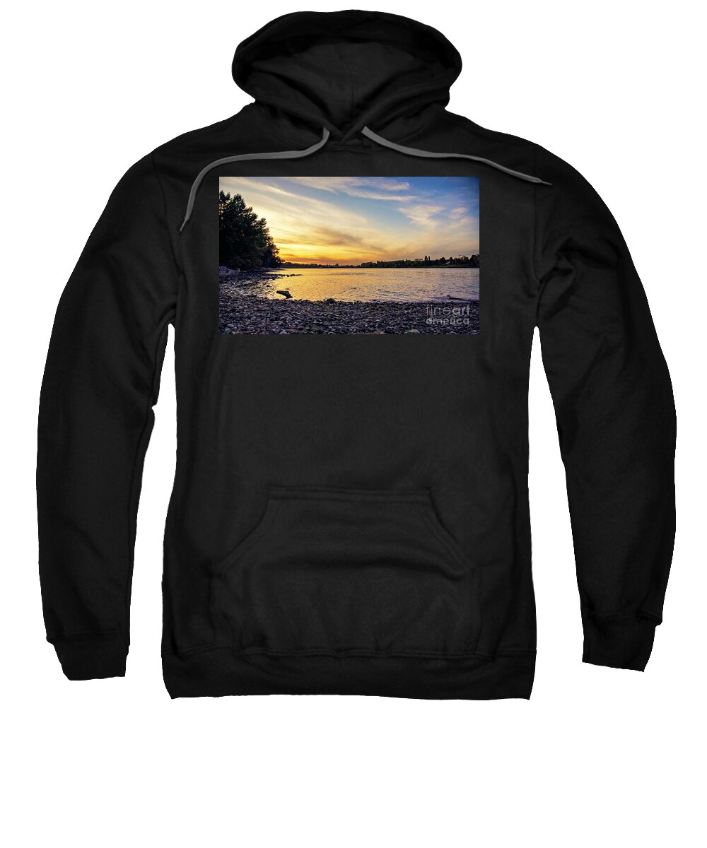 Sunset Sweatshirt featuring the photograph Orange sunset by the Rheine riverside by Mendelex Photography