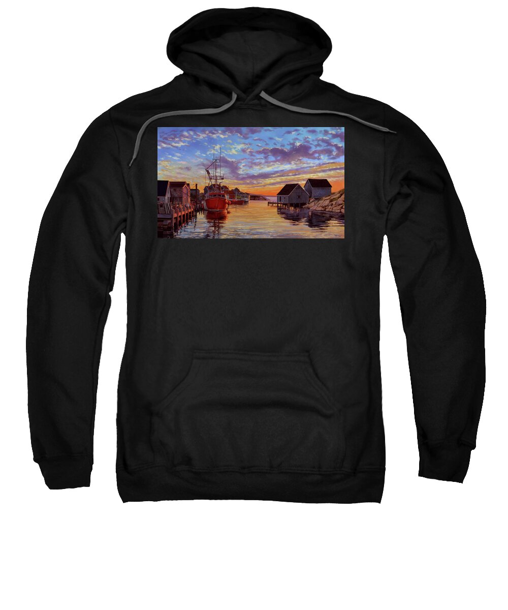 Sunset Sweatshirt featuring the painting Peggy's Cove by Hans Neuhart