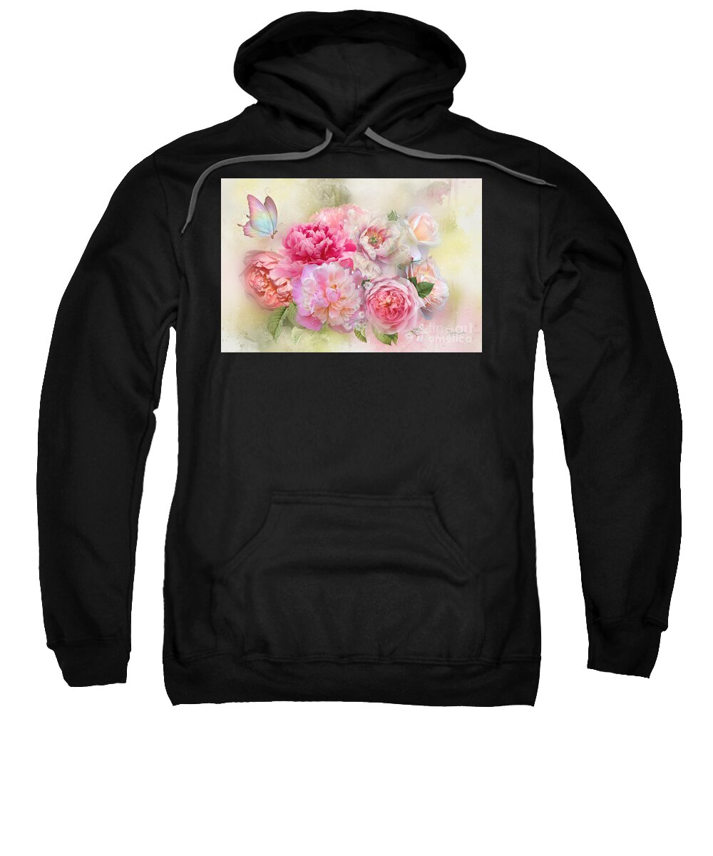 Peony Roses Sweatshirt featuring the digital art Peony and Butterfly Bouquet 02 by Morag Bates