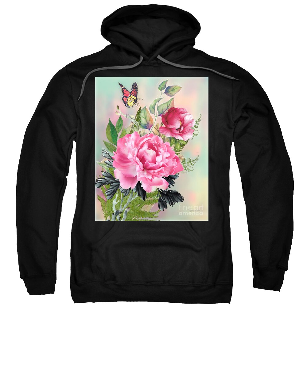 Peony Roses Sweatshirt featuring the mixed media Pink Pleasure by Morag Bates