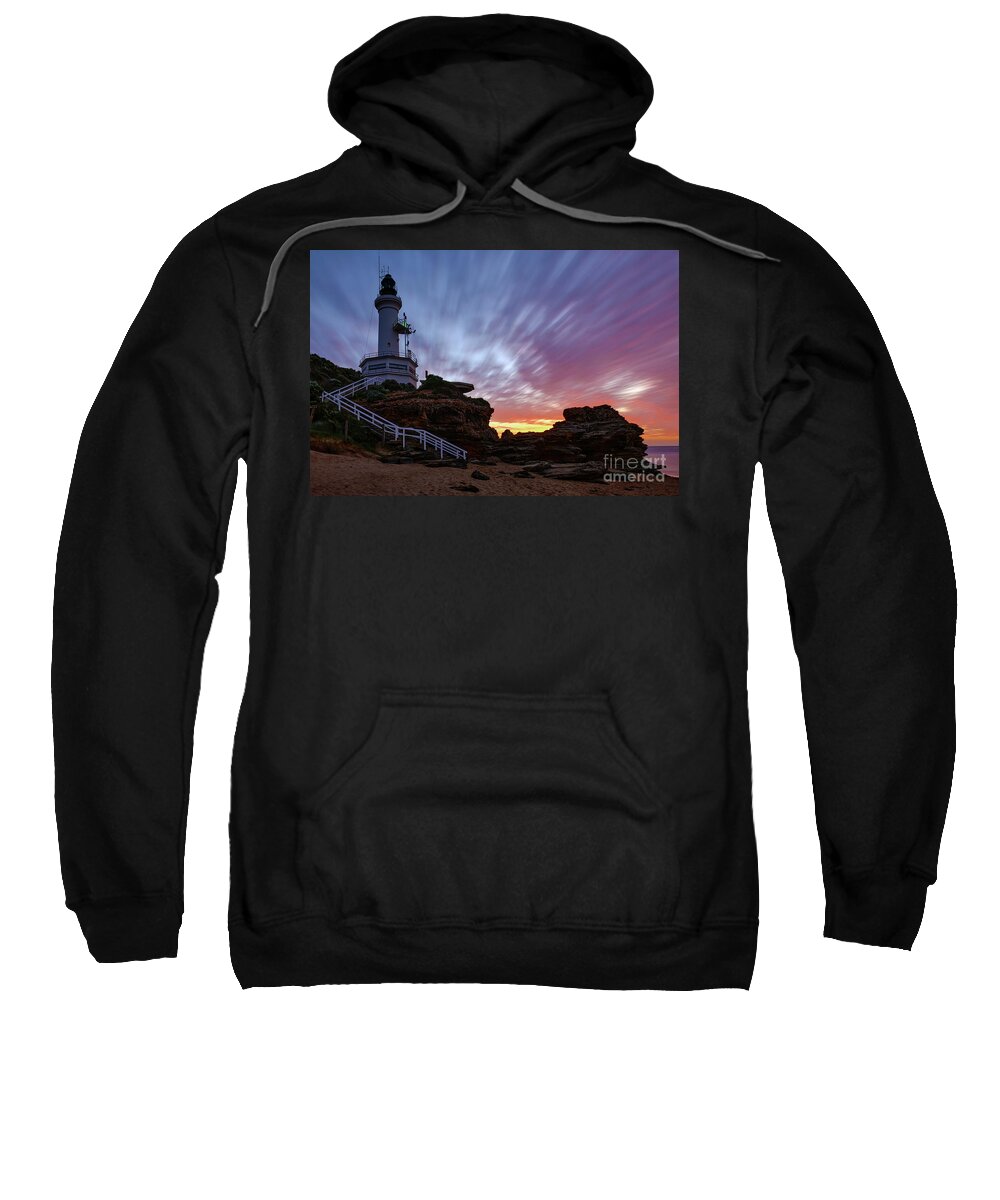 Point Lonsdale Sweatshirt featuring the photograph Point Londsale Lighthouse At Sunrise by Neil Maclachlan