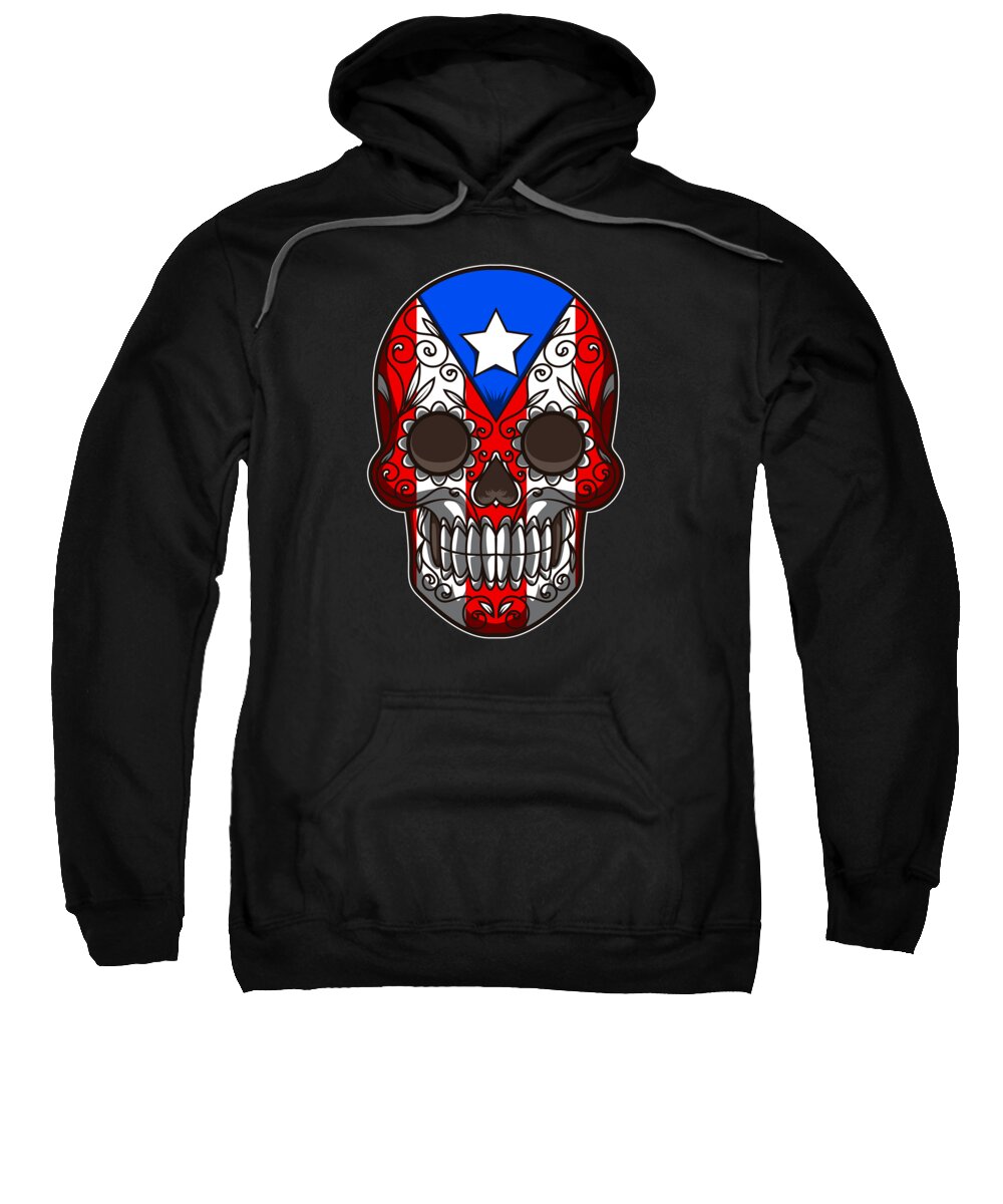 Puerto Rico Sweatshirt featuring the digital art Puerto Rico Sugar Skull Dia De Los Muertos by Mister Tee
