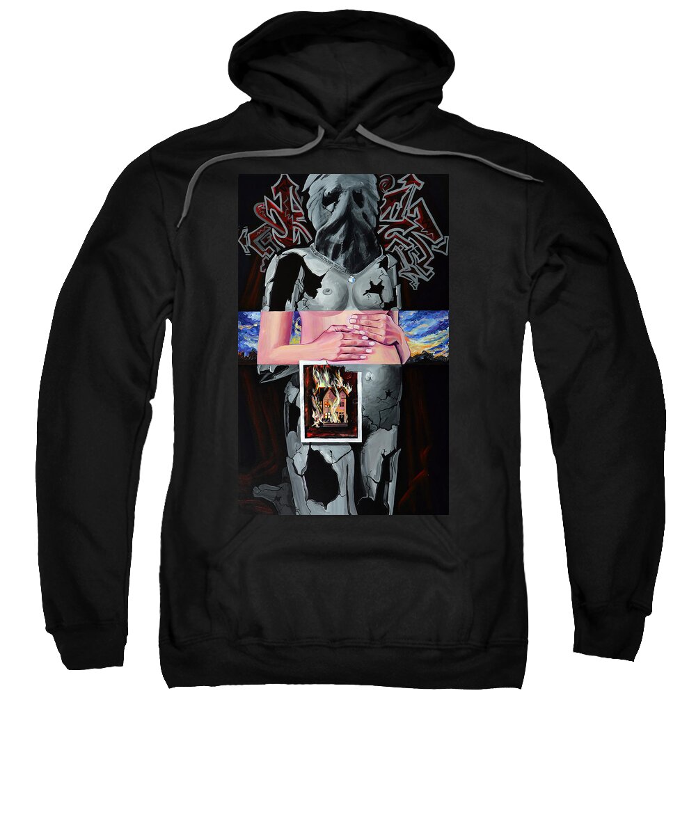 Surreal Sweatshirt featuring the painting Queen of the Burning House by Yelena Tylkina