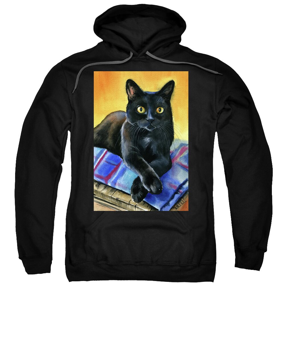 Black Cats Sweatshirt featuring the painting Ralph Black Cat Painting by Dora Hathazi Mendes