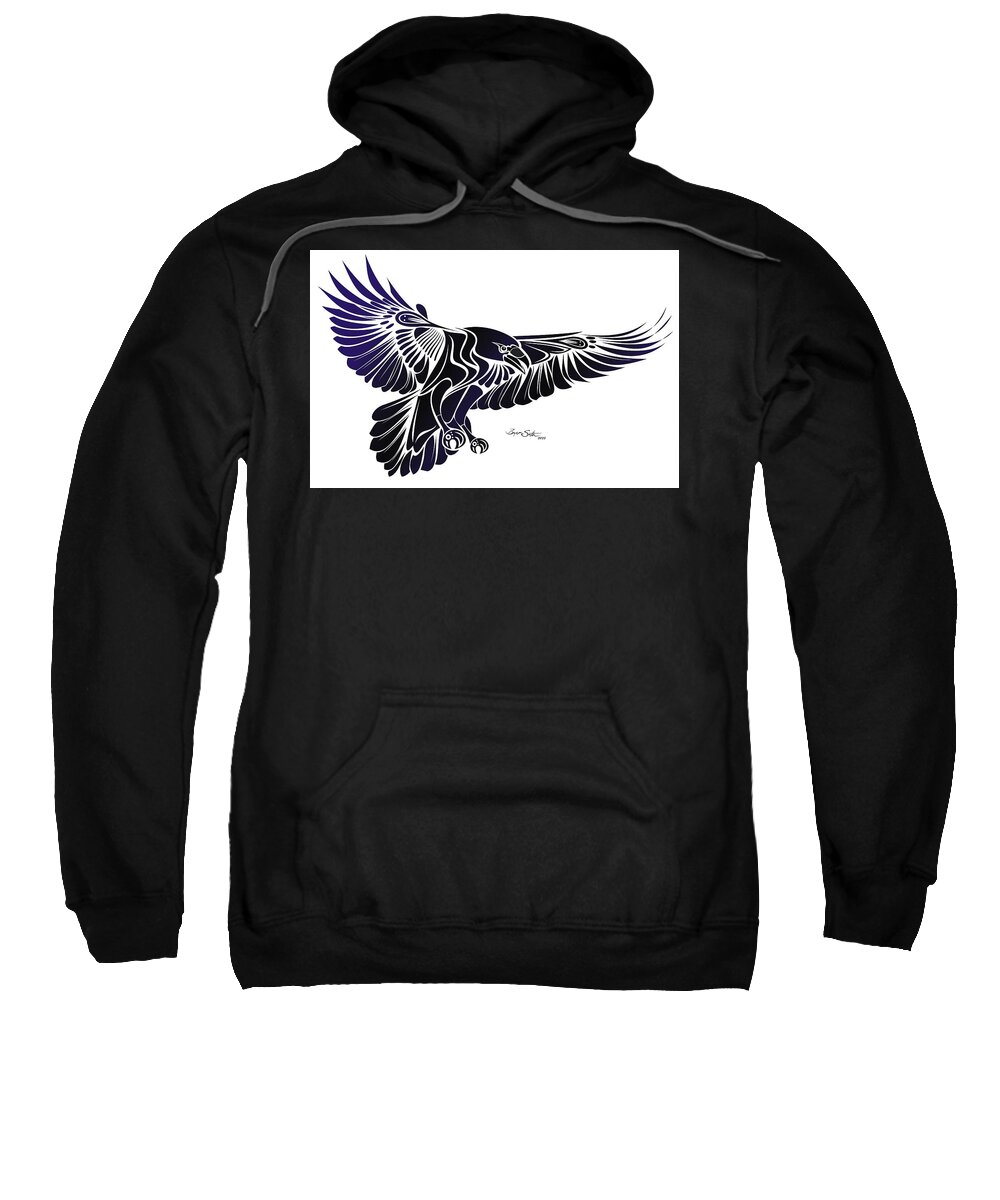 Raven Sweatshirt featuring the digital art Raven Flight by Bryan Smith