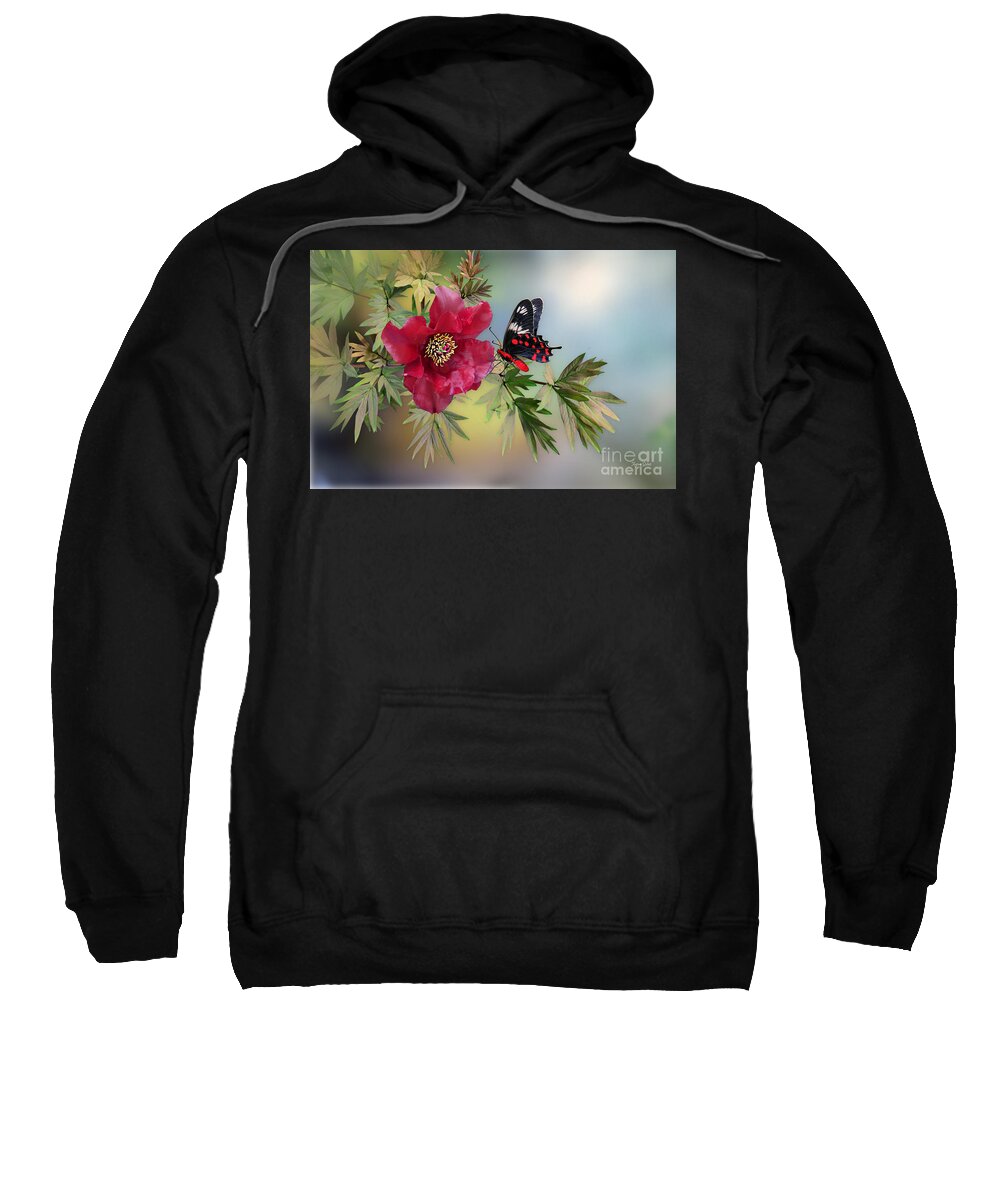 Red Flower Sweatshirt featuring the mixed media Red Attraction by Morag Bates