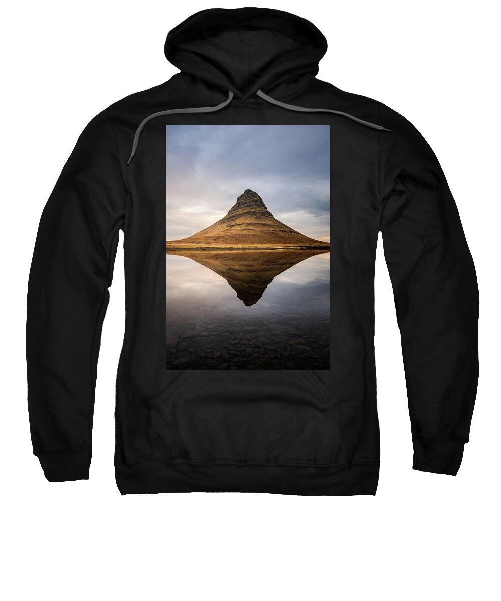 Kirkjufell Sweatshirt featuring the photograph Reflection of Kirkjufell Mountain in Iceland by Alexios Ntounas
