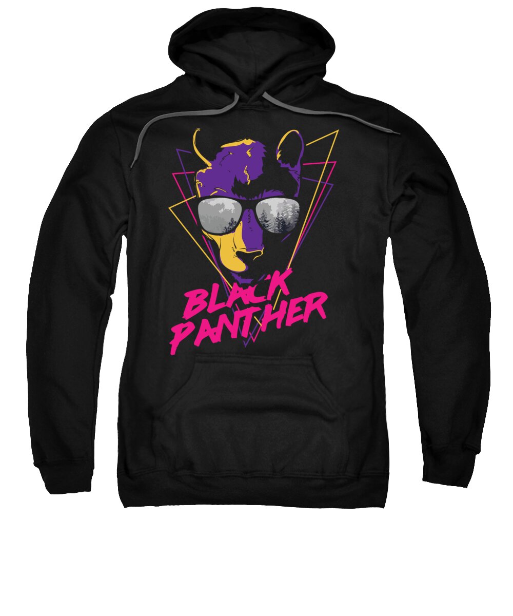 Colorful Sweatshirt featuring the digital art Retro Black Panther in Cool Sunglasses by Jacob Zelazny