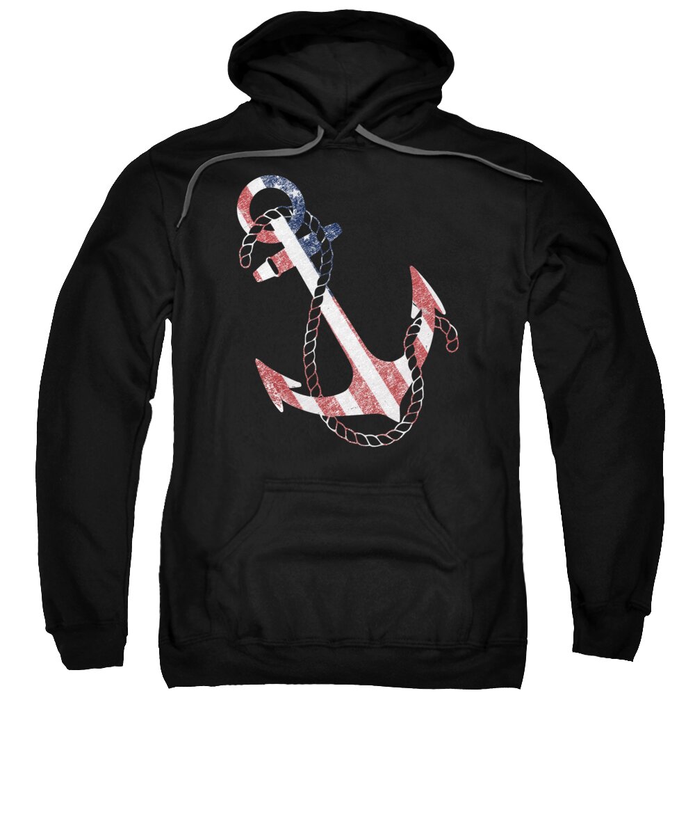 Funny Sweatshirt featuring the digital art Retro USA Flag Anchor by Flippin Sweet Gear