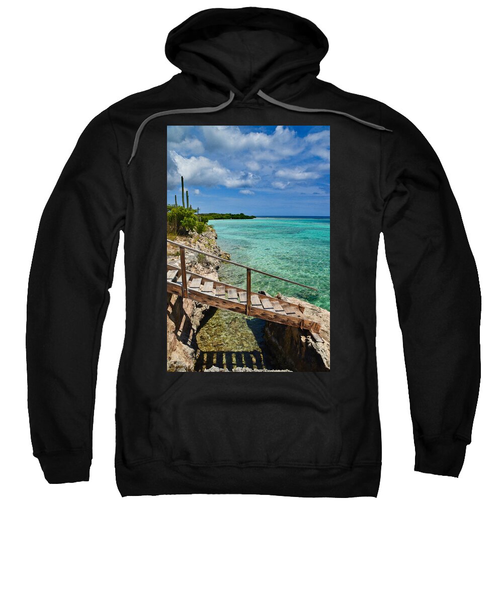 Beach Sweatshirt featuring the photograph Rodger's Beach Staircase to Nirvana, Aruba by Alex Vishnevsky