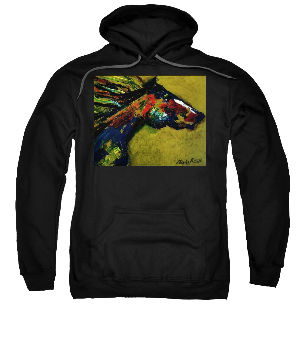 Horses Sweatshirt featuring the painting Running Horse by Elaine Elliott