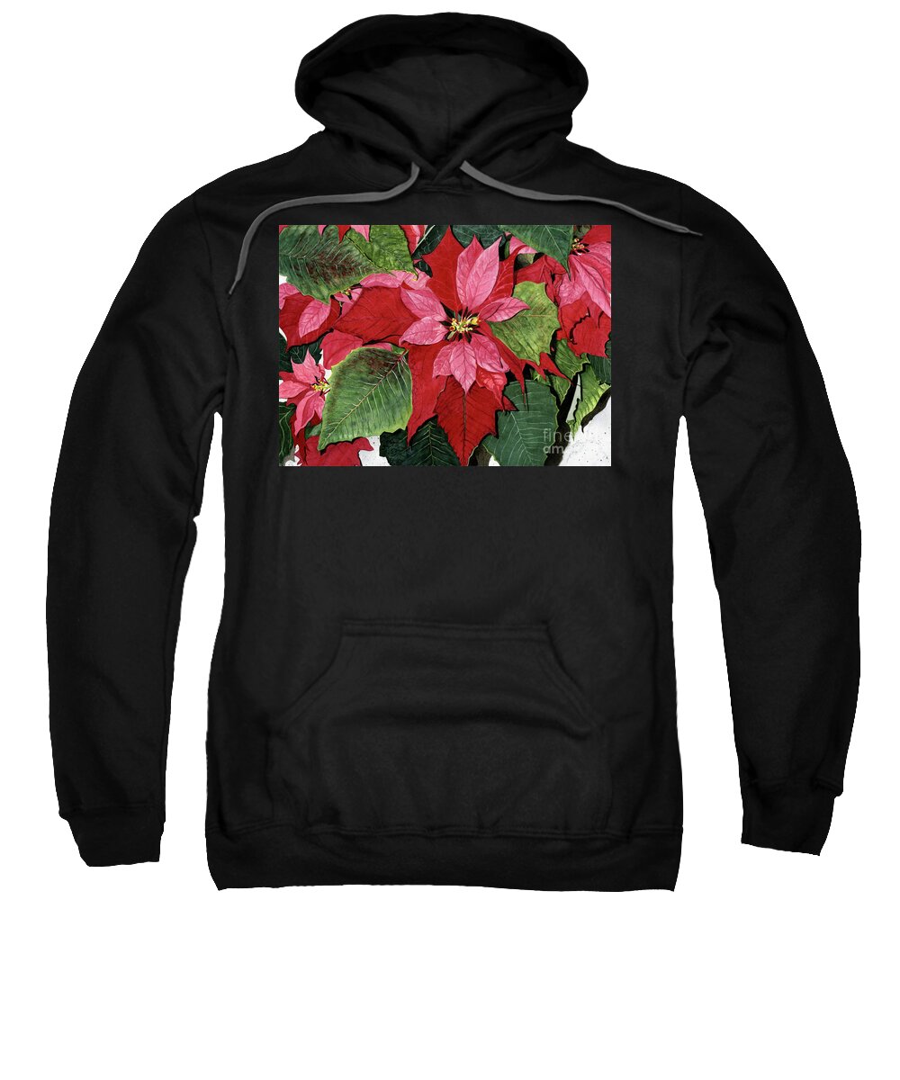 Red Poinsettia Sweatshirt featuring the painting Seasonal Scarlet -New by Barbara Jewell