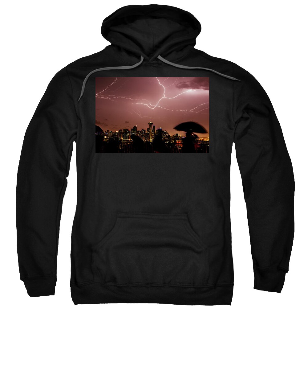Kerry Park Sweatshirt featuring the photograph Seattle Lightning Storm by Yoshiki Nakamura