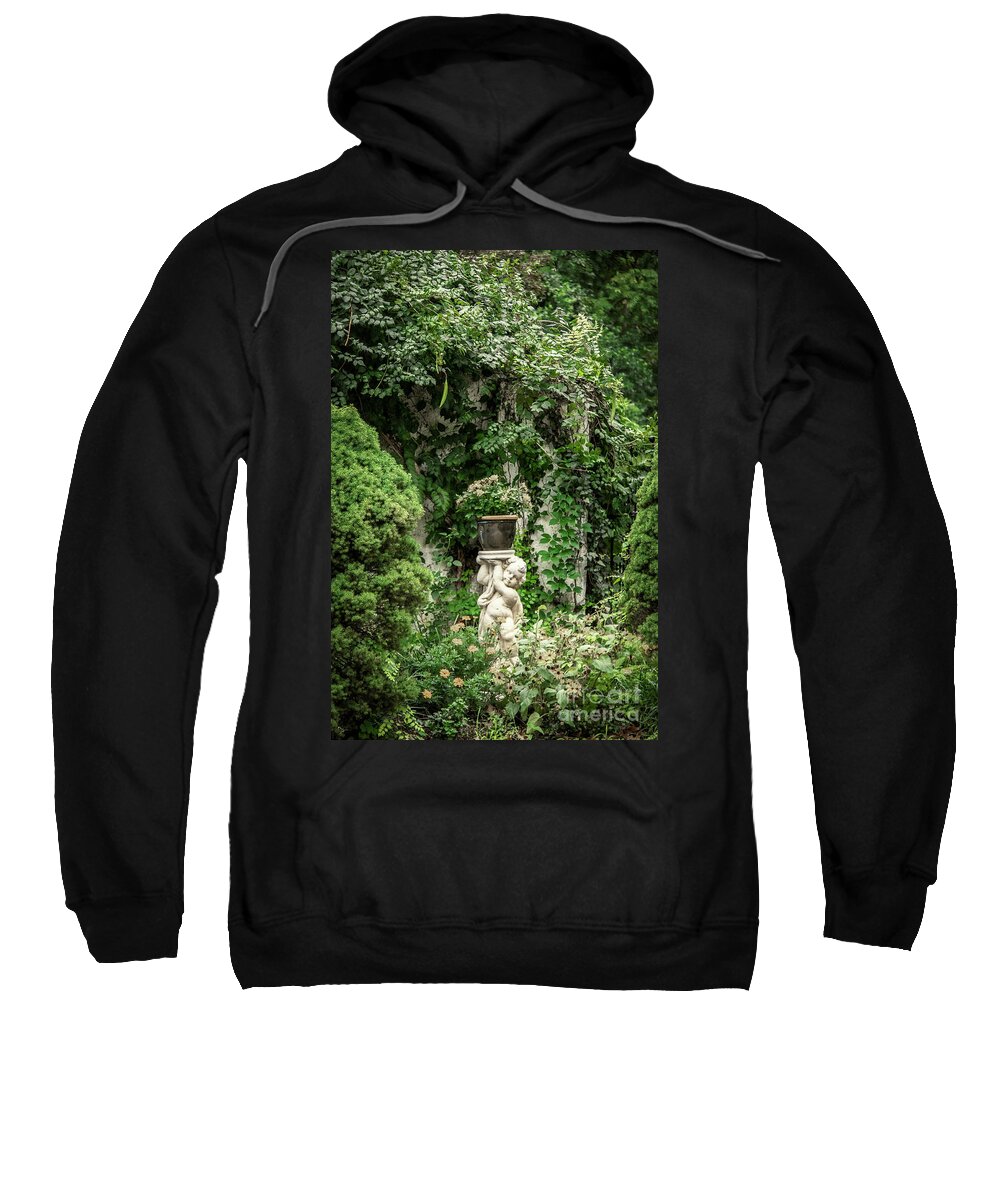 Romance Sweatshirt featuring the photograph Secret Garden With Cupid by Susan Vineyard