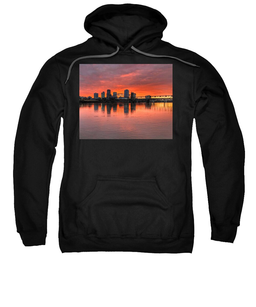 Sunset Sweatshirt featuring the photograph Set Fire to the City -- A Little Rock Sunset by Michael Dean Shelton