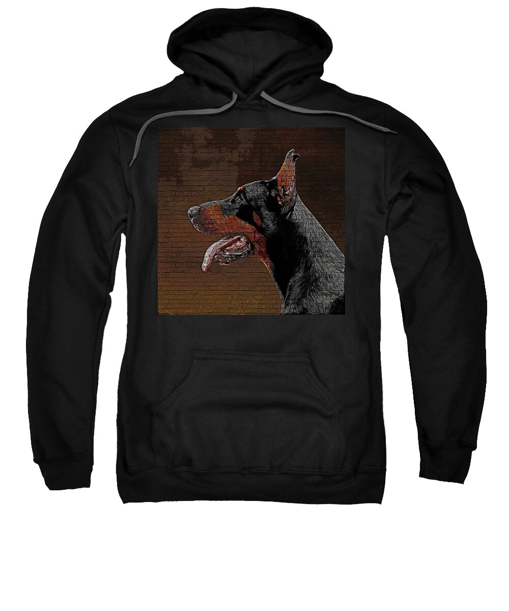 Dobermann Sweatshirt featuring the painting So cute but savage, Dobermann Pinscher Dog by Custom Pet Portrait Art Studio