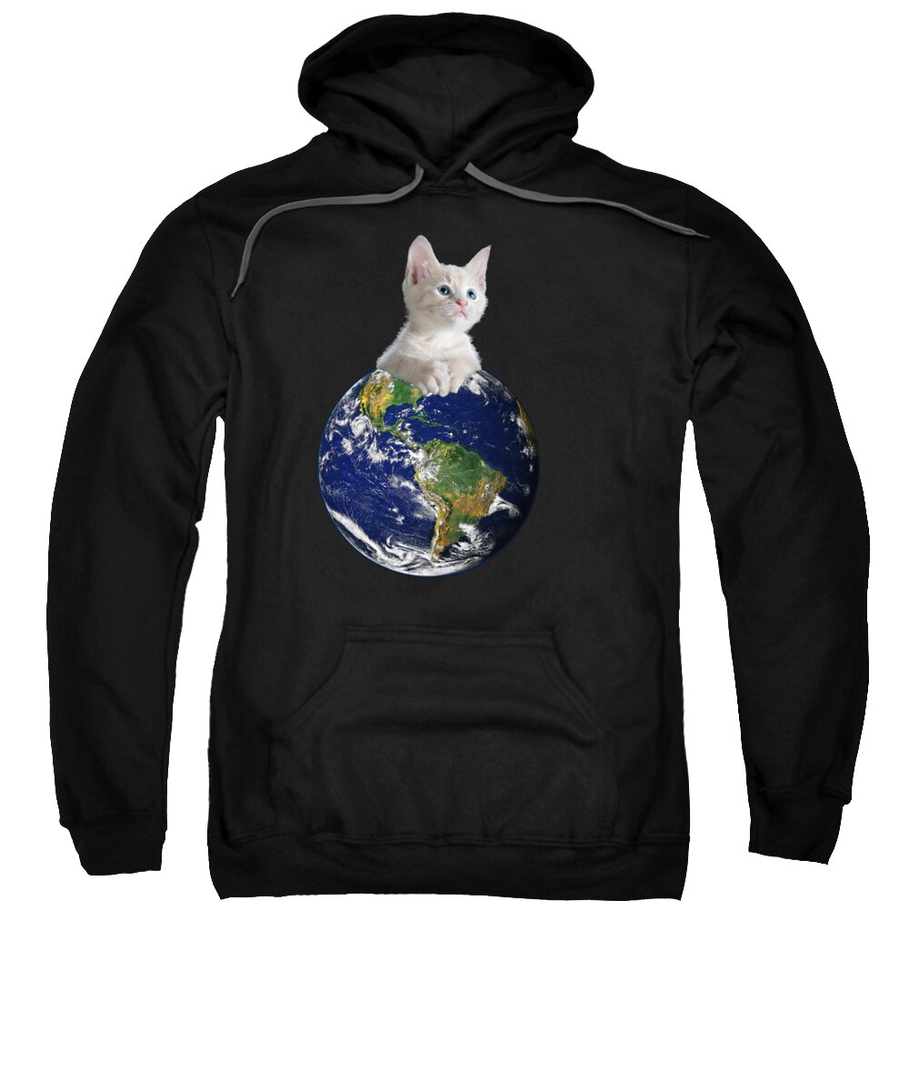 Sarcastic Sweatshirt featuring the digital art Space Kitten Ruler of Earth Funny by Flippin Sweet Gear