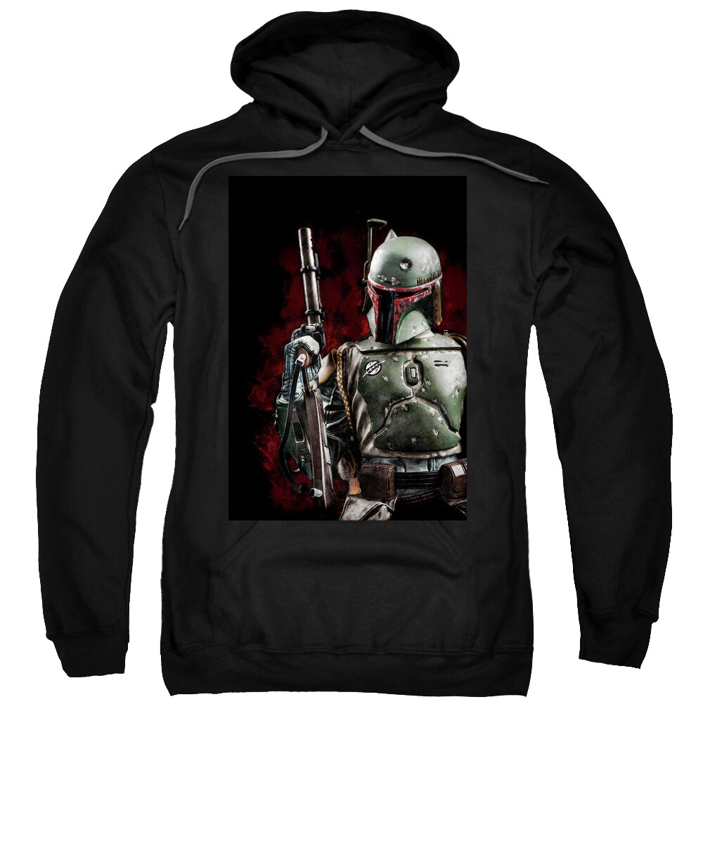 Boba Fett Sweatshirt featuring the mixed media Star Wars bounty hunter Boba Fett - dark by Olivier Parent