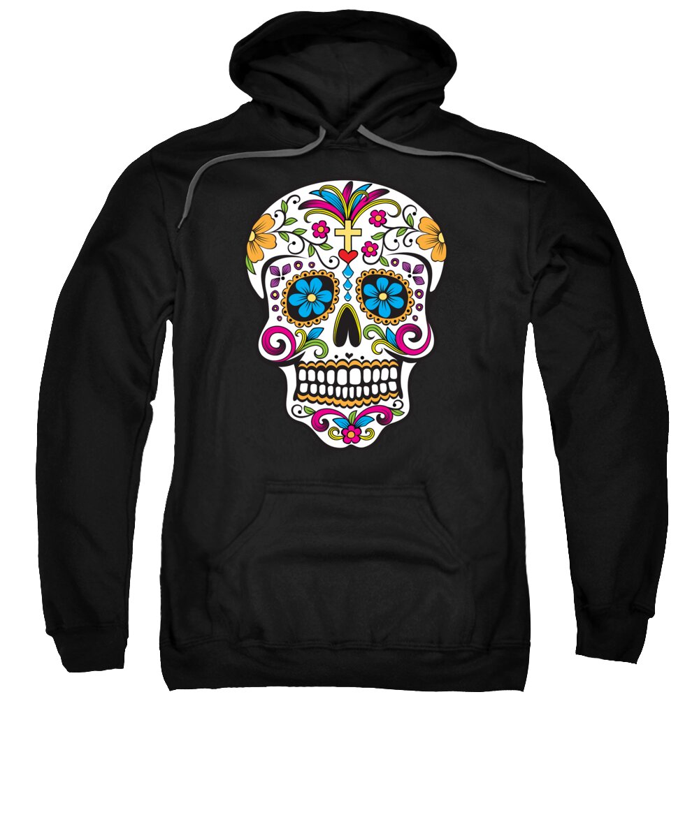 Halloween Sweatshirt featuring the digital art Sugar Skull Day of the Dead Dia De Los Muertos by Flippin Sweet Gear