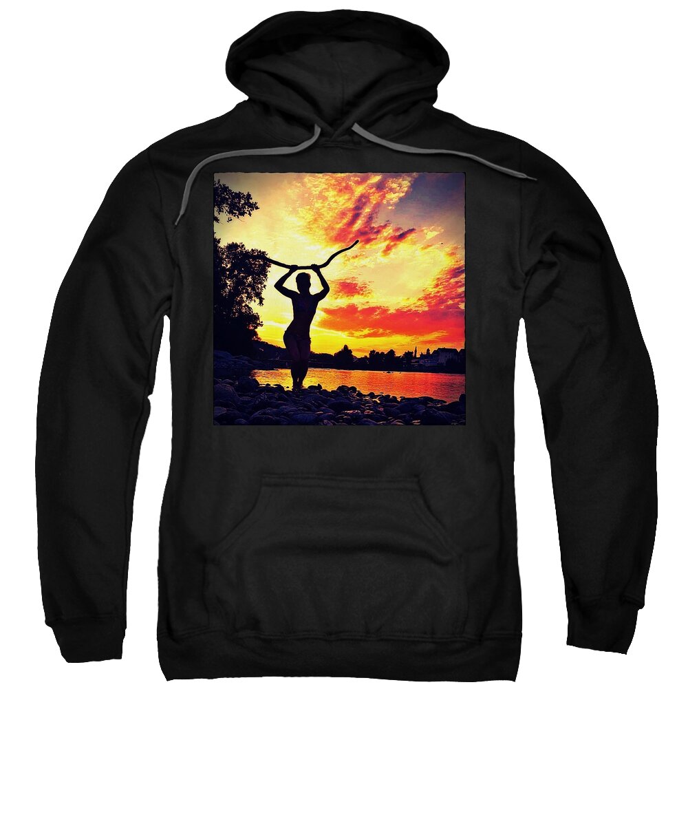 Sunset Sweatshirt featuring the pyrography Sunset by Tanja Leuenberger