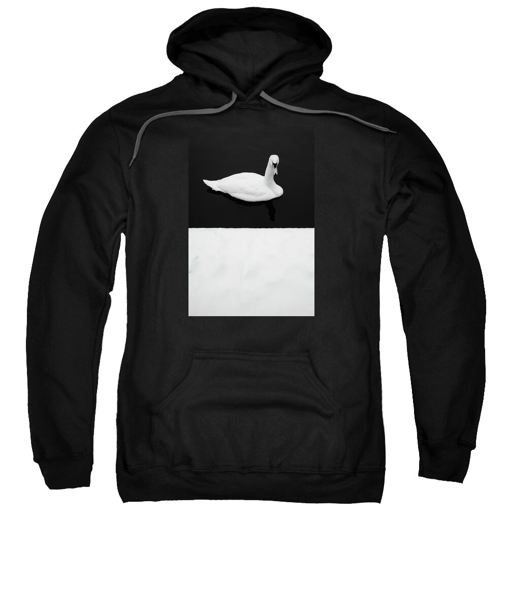 Black Sweatshirt featuring the photograph Swan - Winter Minimalism by Martin Vorel Minimalist Photography