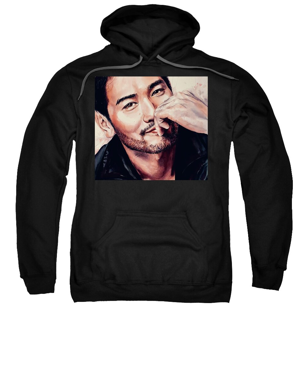 Godfrey Gao Sweatshirt featuring the painting Godfrey Gao The One by Michal Madison