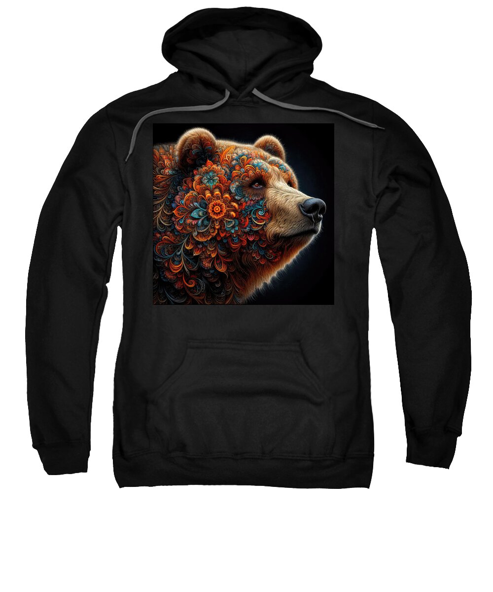 Grizzly Bear Sweatshirt featuring the digital art The Ornate Essence of the Grizzly by Bill and Linda Tiepelman
