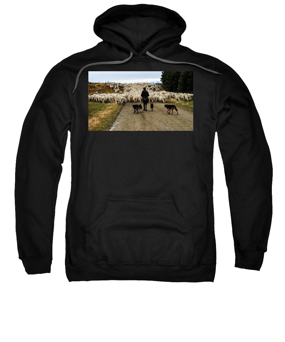 New Zealand Sweatshirt featuring the photograph While Shepherds Watched - High Country Muster, South Island, New Zealand by Earth And Spirit