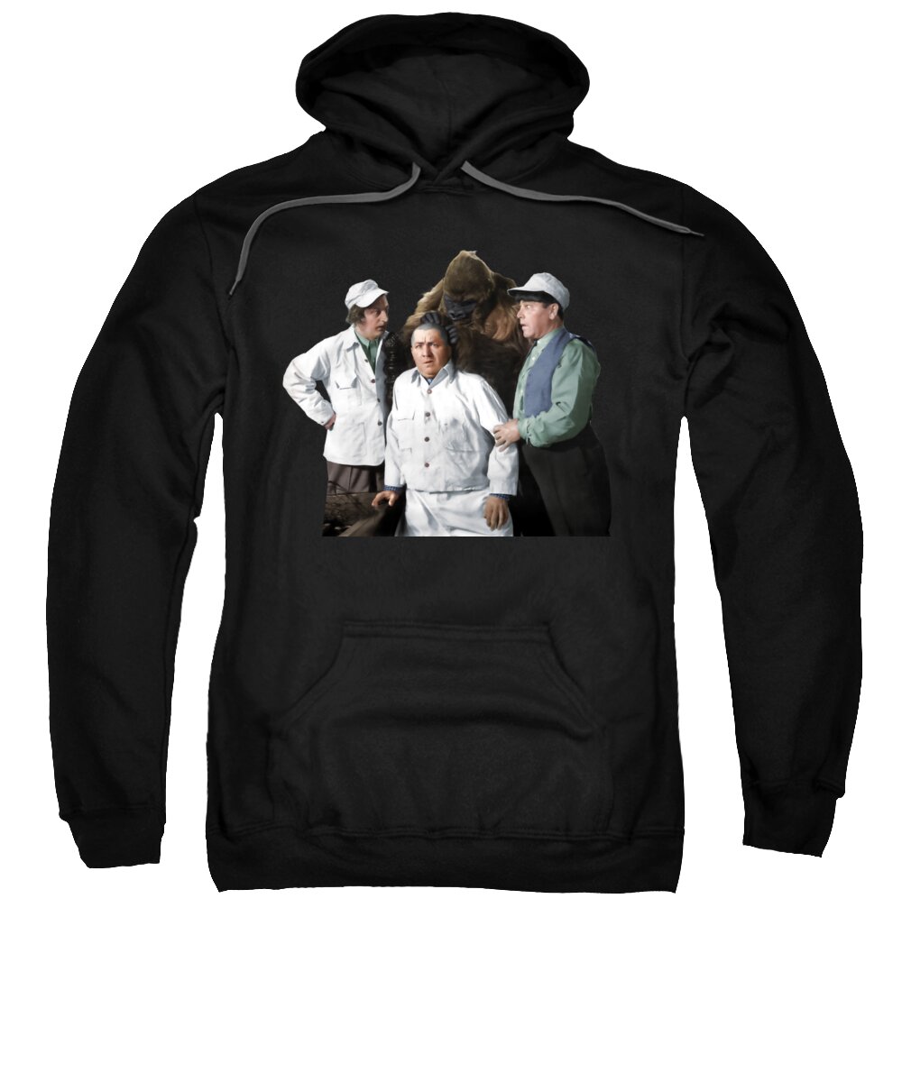 Funny Actors Sweatshirt featuring the photograph Three Stooges and the Gorilla by Franchi Torres