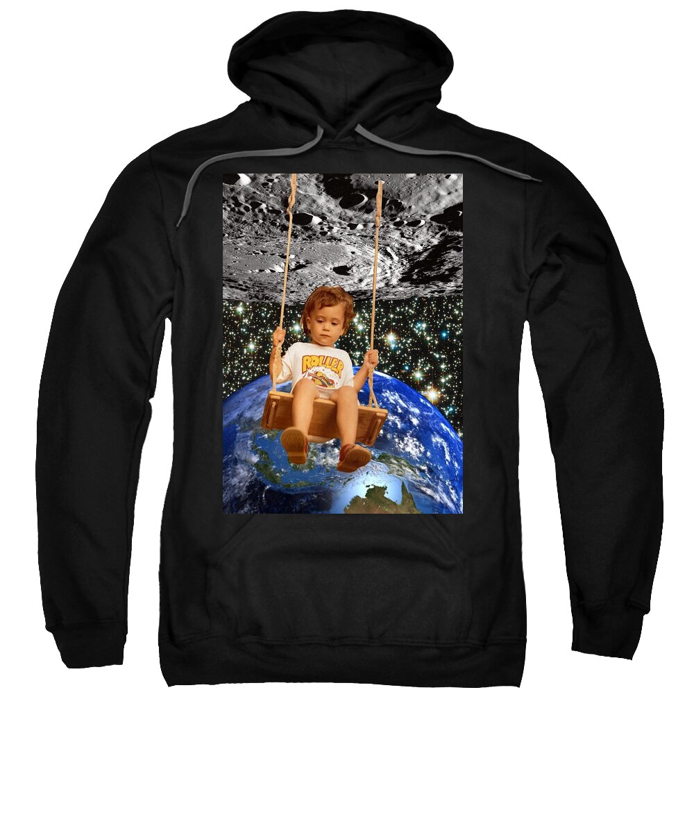 Collage Sweatshirt featuring the digital art To The Moon by Tanja Leuenberger