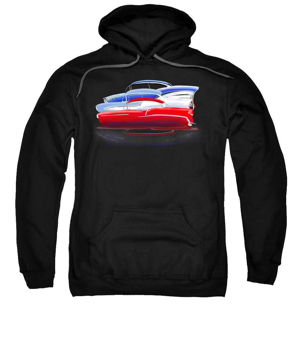  Chevy Sweatshirt featuring the digital art Tri-Five Chevrolets grouping by Doug Gist