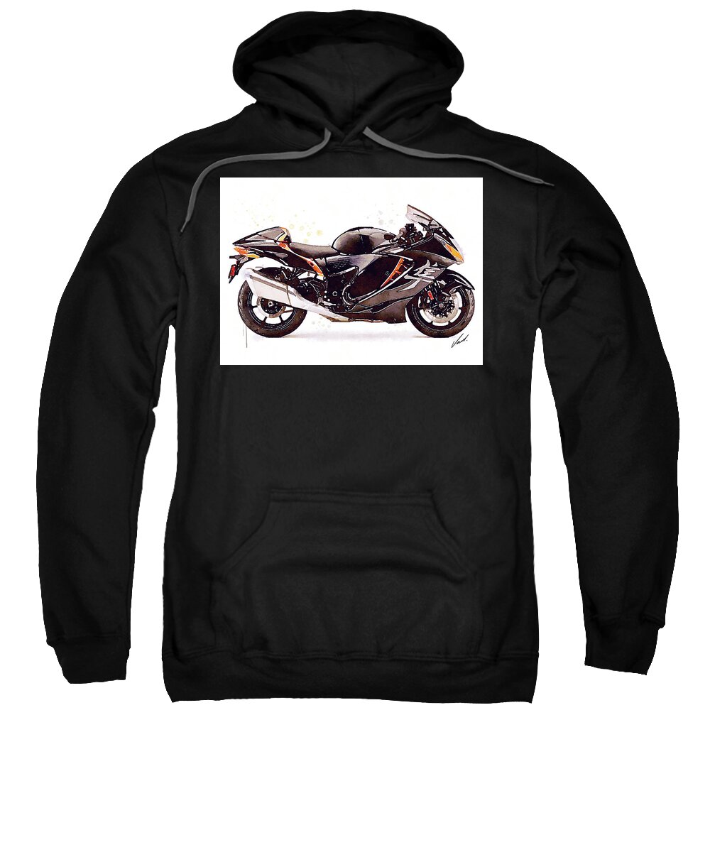 Sport Sweatshirt featuring the painting Watercolor Suzuki Hayabusa GSX 1300R motorcycle - oryginal artwork by Vart. by Vart Studio