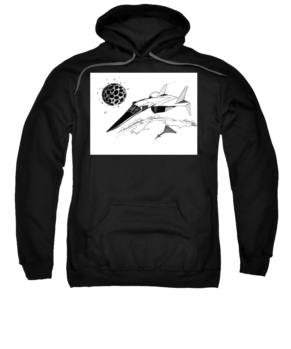 Xb-70 Sweatshirt featuring the drawing XB70 Original Black and White Drawing by Michael Hopkins