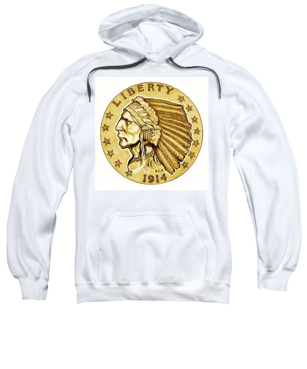 Indian Head Sweatshirt featuring the drawing Gold Quarter Eagle #2 by Fred Larucci