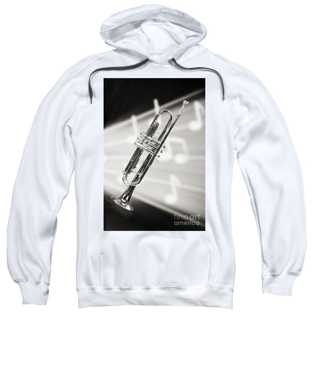 Trumpet Sweatshirt featuring the photograph Trumpet in Music Storm in Sepia 3203.01 #1 by M K Miller