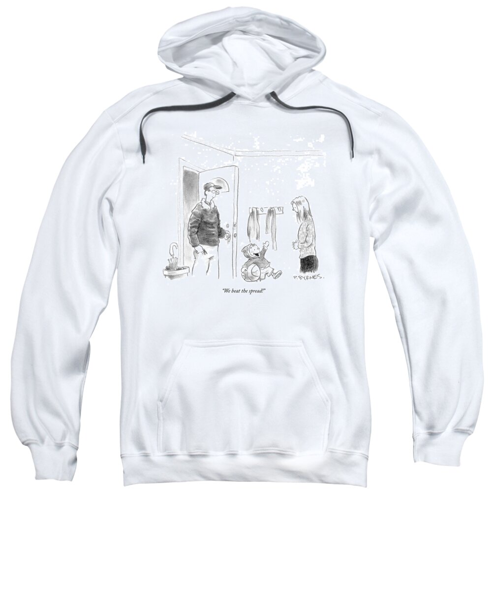 Sports Jargon Games Children Family Parents Bet Betting Play 
(child Talking To Mother After Returning From Basketball Game With Dad.) 121787 Pby Pat Byrnes Sweatshirt featuring the drawing We Beat The Spread! by Pat Byrnes