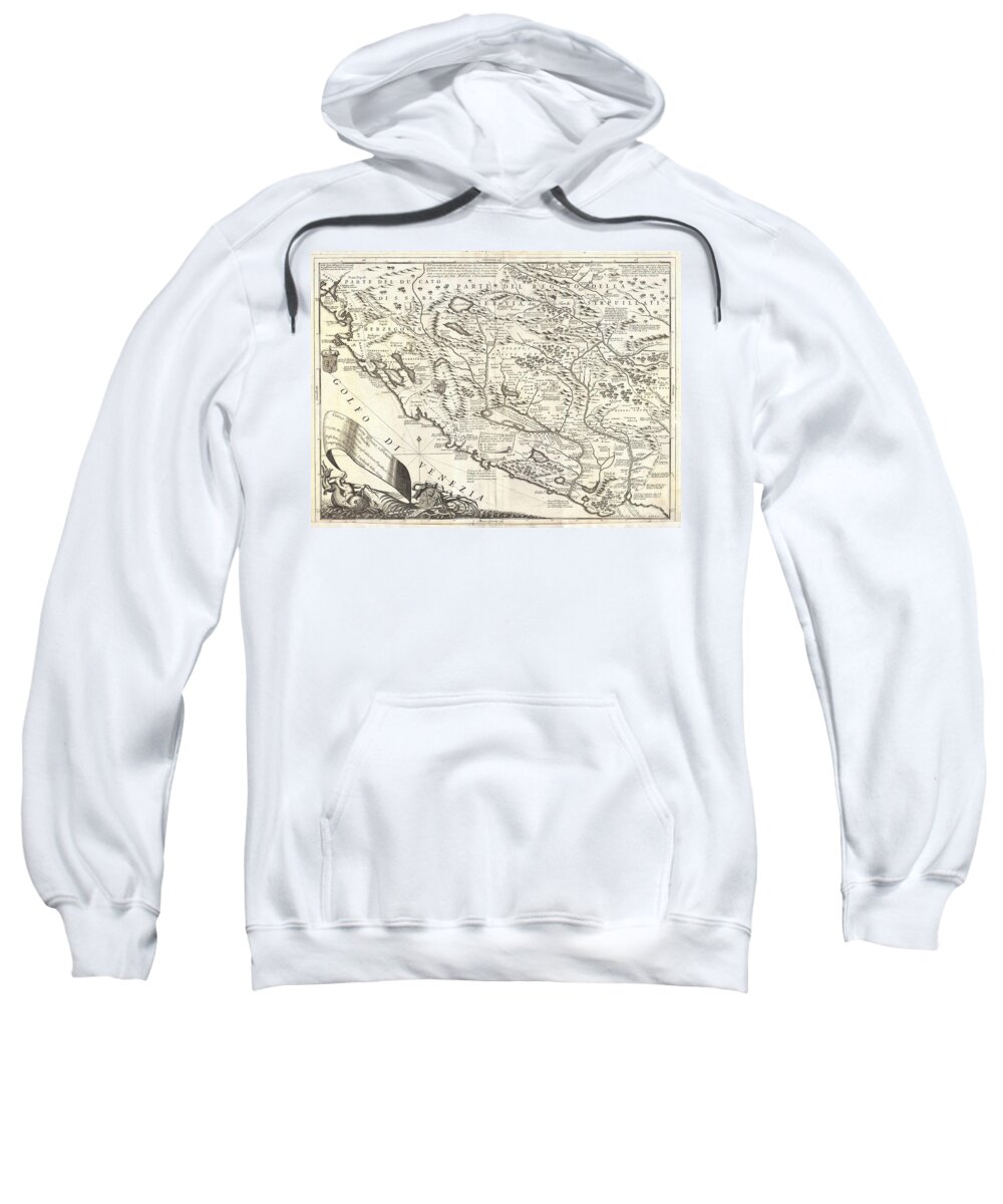 This Is Vincenzo Maria Coronelli's 1690 Map Of Montenegro. Covers The Dalmatian Coast From Dubrovnik To Gjiri I Drinit Sweatshirt featuring the photograph 1690 Coronelli Map of Montenegro by Paul Fearn