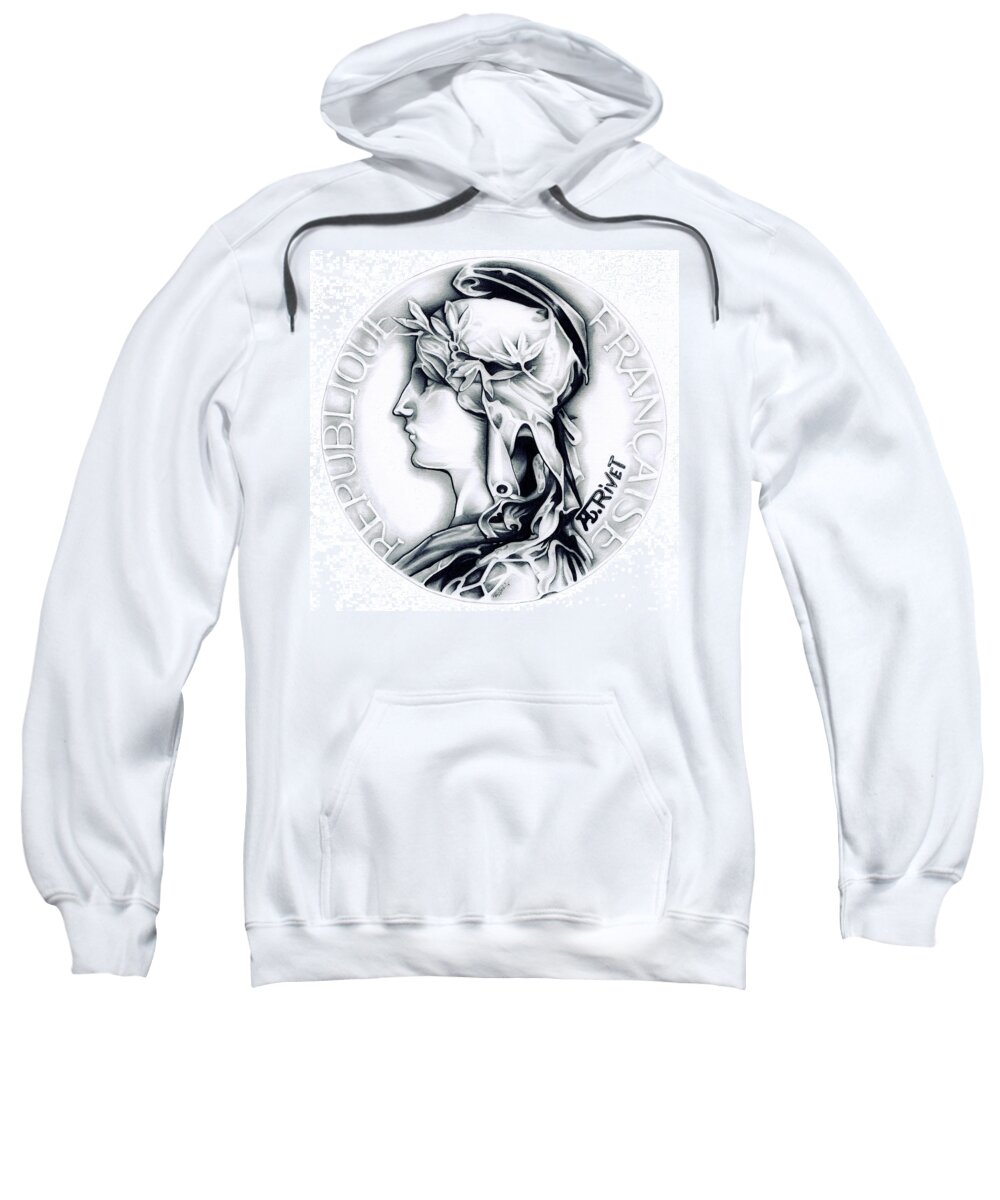 Coin Sweatshirt featuring the drawing 1896 French Indochine Silver Medal of Honor - Original by Fred Larucci