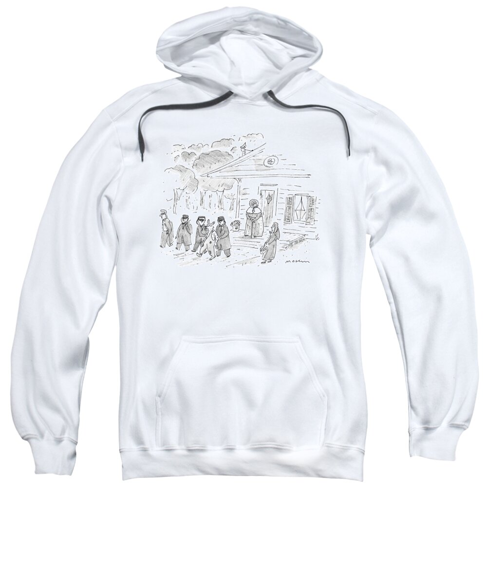 Home Security Sweatshirt featuring the drawing My, My, Grandma, What Tight Security You Have! by Michael Maslin