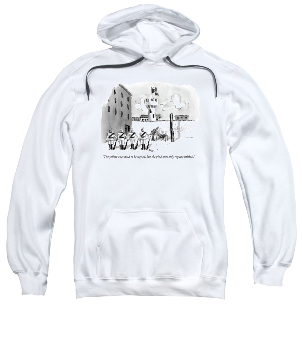 Wordplay Sweatshirt featuring the drawing The Yellow Ones Need To Be Signed by Lee Lorenz