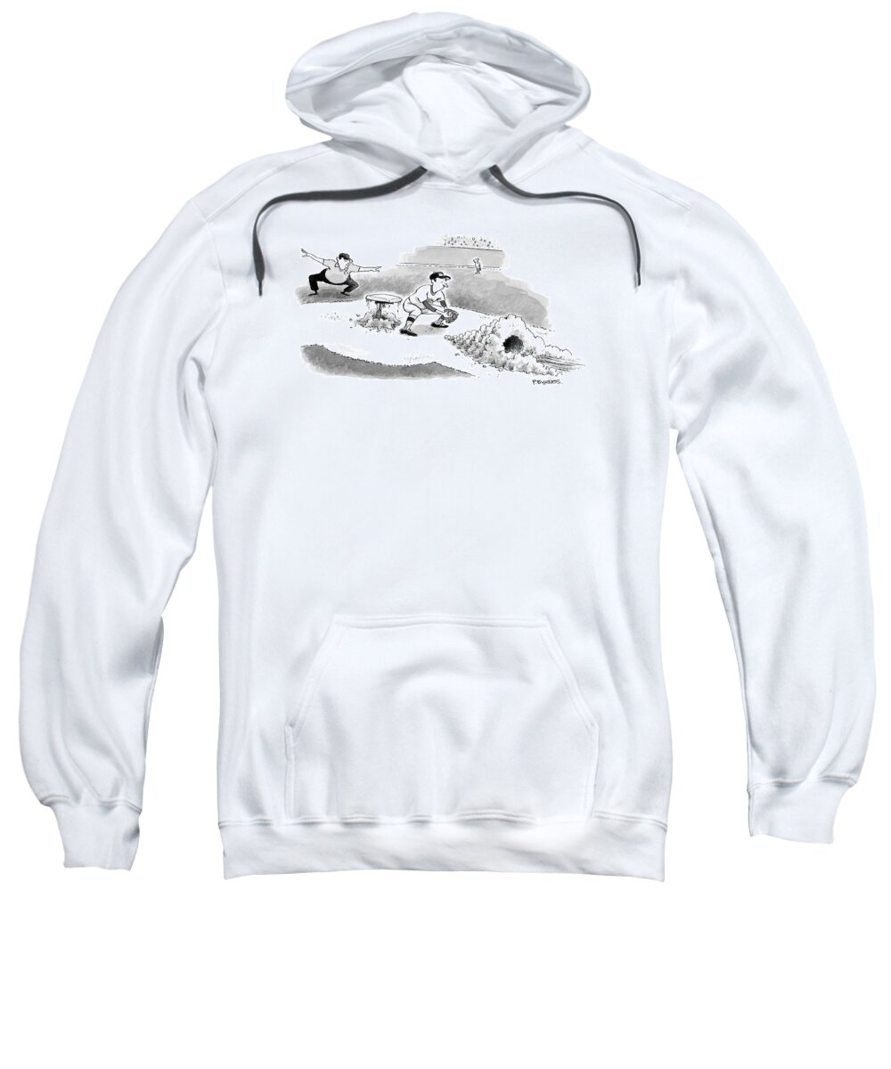 Captionless Baseball Sweatshirt featuring the drawing A Baseball Player Sliding Into A Base by Pat Byrnes